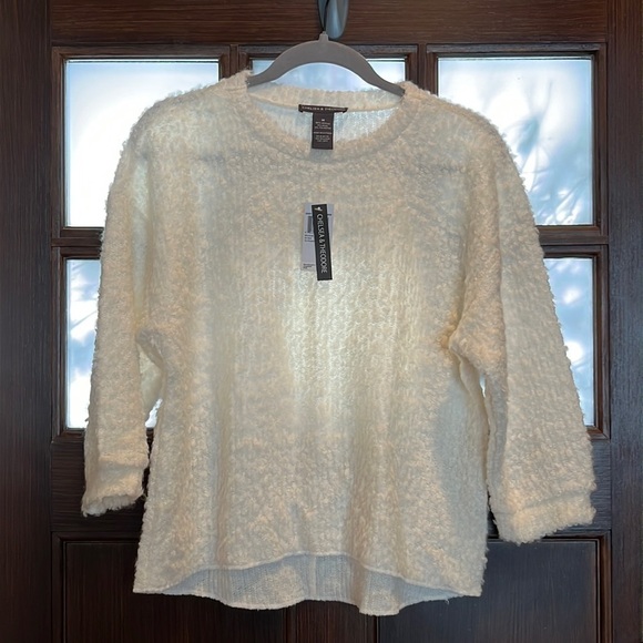 NWT winter white/ivory/cream wool blend 3/4 sleeve timeless classic sweater Med - Picture 1 of 9